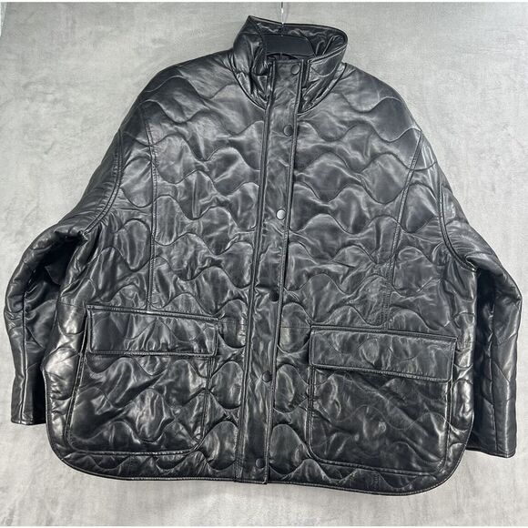 Free People Larmarque BERUKA QUILTED LEATHER JACKET Size XSmall/ Small Black - Picture 4 of 15